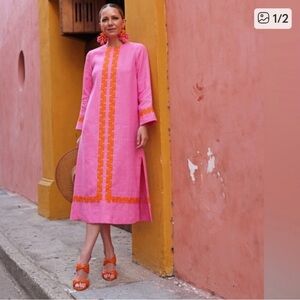 Tuckernuck x Atlantic-Pacific Hartman Midi Dress – Peony Pink & Tangerine Small